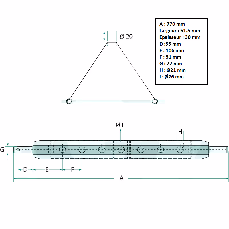 Triangle attelage 3e point Cat 1 9 trous adaptable