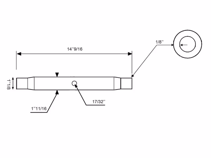 Tube Barrre de Poussée - 1-1/8 UNC - 368mm - adaptable sur tracteurs David Brown, Case IH - ref K201666