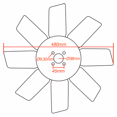 Ventilateur Ø480 mm 8 pales John Deere RE41269