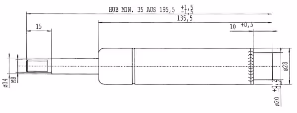 Vérin à gaz L195,5-1400N