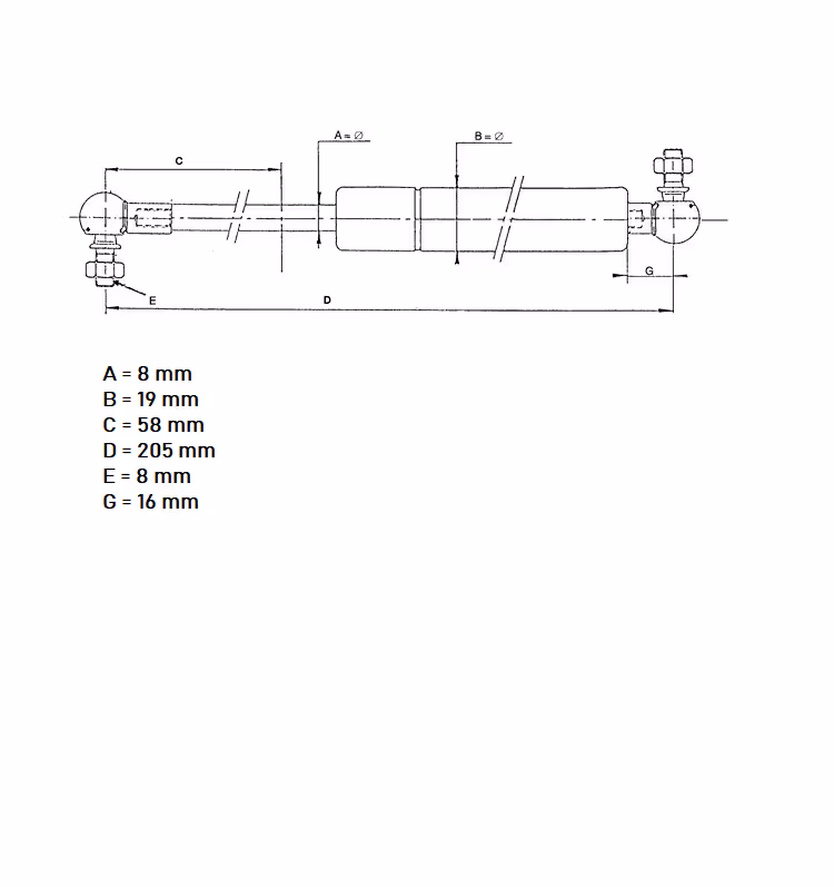 Vérin à gaz L205-300N LANDINI 3648001M91 adaptable