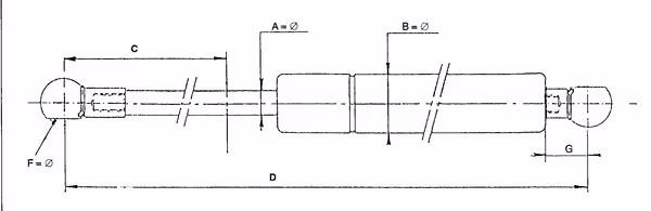 Vérin à gaz L215 - 850N
