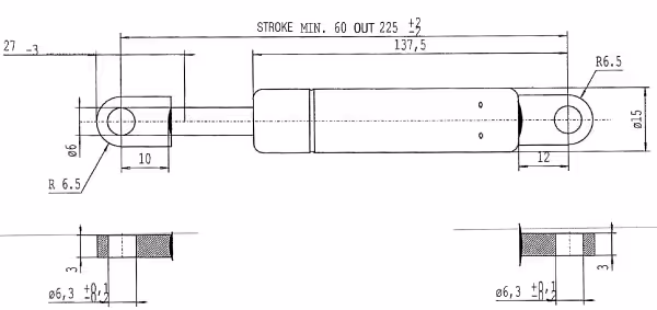 Vérin à gaz L225-180N