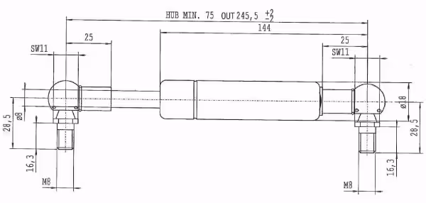 Vérin à gaz L245,5-250N