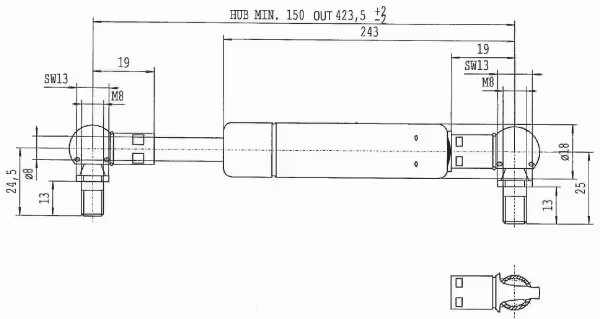 Vérin à gaz L423,5-100N