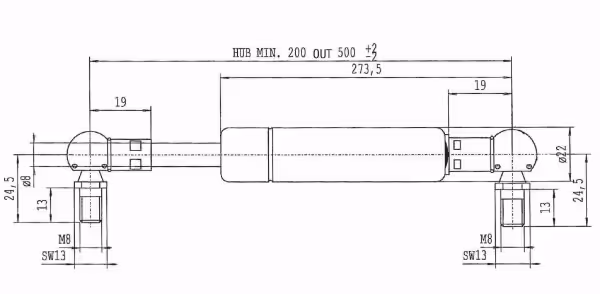 Vérin à gaz L500-150N