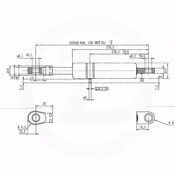 Vérin à gaz L500-220N