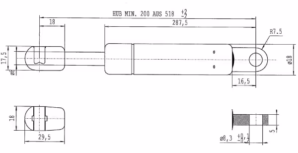 Vérin à gaz L518-180N