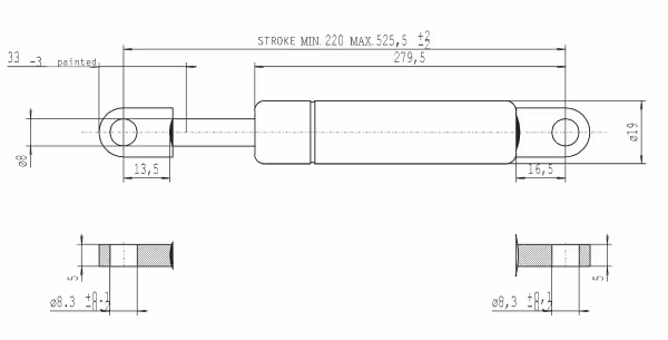 Vérin à gaz L525,5-800N