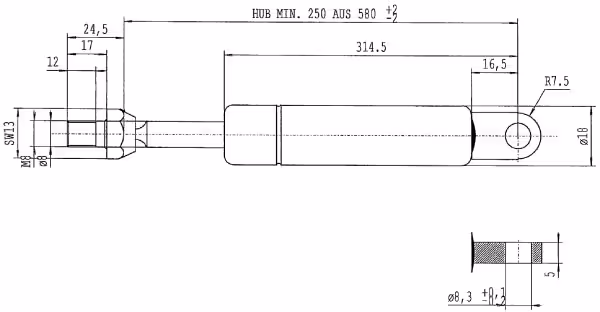 Vérin à gaz L580-150N