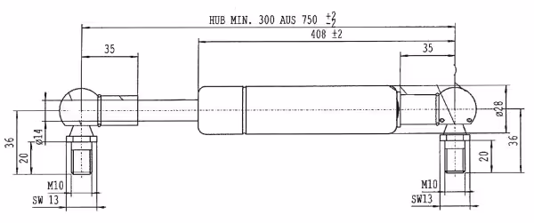 Vérin à gaz L750-900N