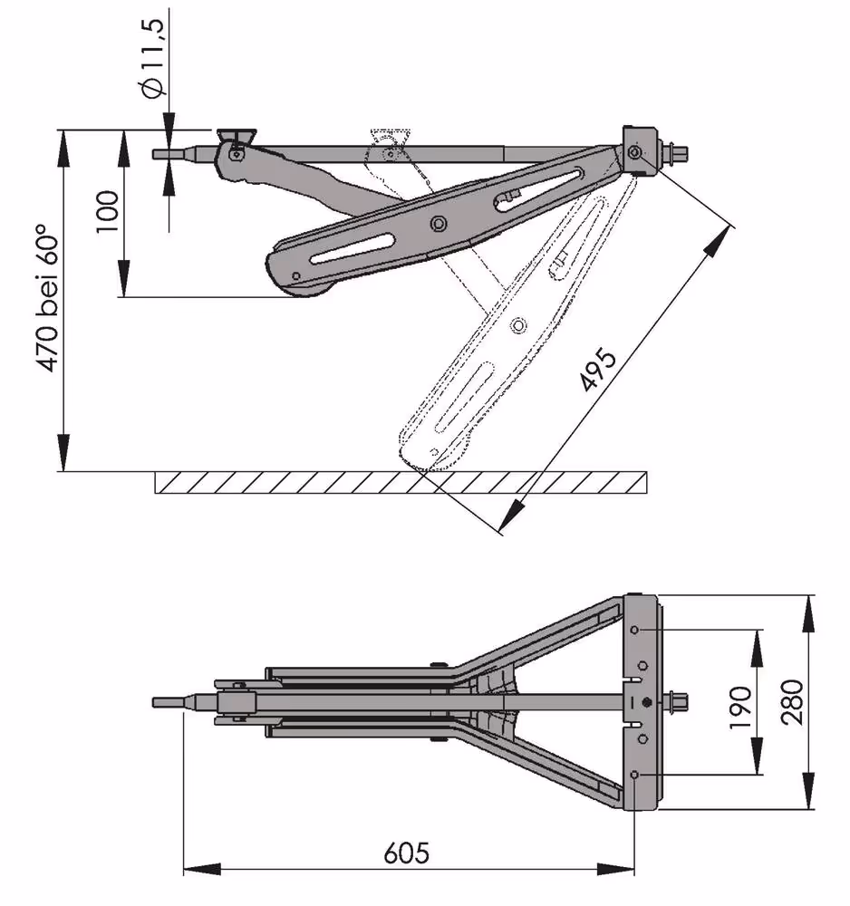 VERIN DE STABILISATION EMBOUTI VERSION COURTE 1000KGS