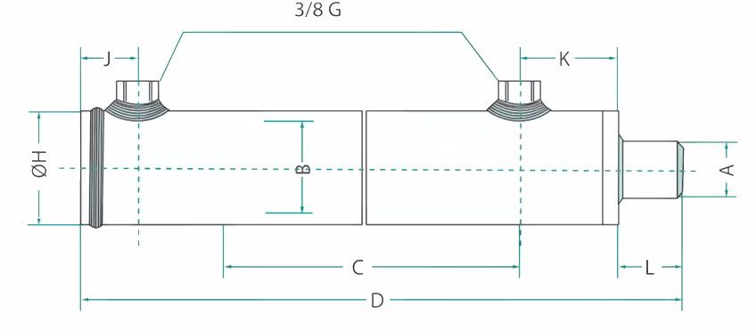 Vérin hydraulique double effet D50 mm course 700 mm sans fixation
