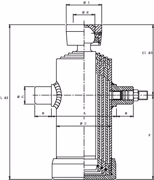 Vérin télescopique à 4 extensions 16.1T C1510 mm 