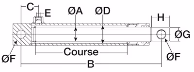 Vérins simple effet avec oeillets tige ø 25 - ø int cyl 40 - lg 240 - course 150
