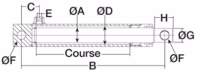 Vérins simple effet avec oeillets tige ø 40 - ø int cyl 47 - lg 680 - course 550