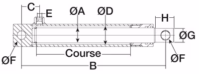 Vérins simple effet avec oeillets tige ø 40 - ø int cyl 47 - lg 830 - course 700