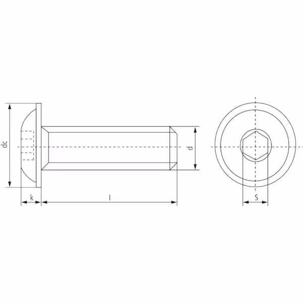 Vis à tête cylindrique bombée à six pans creux et embase M6x30 10.9 zinguée