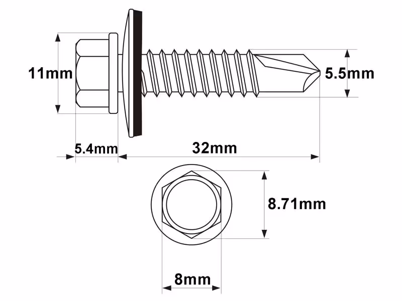 Vis autotaraudeuse, 5.5x32mm (DIN 7504K) - Vendu par 100