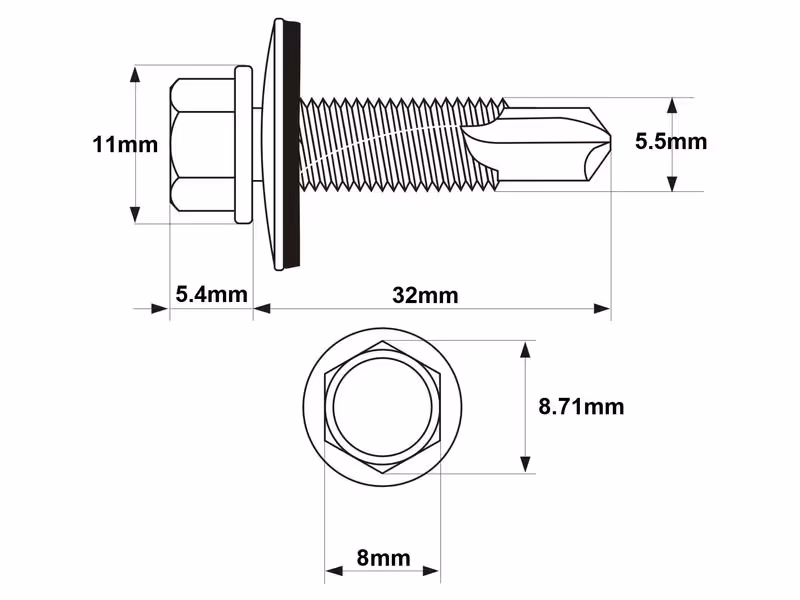 Vis autotaraudeuse, 5.5x32mm (DIN 7504K) - Vendu par 100