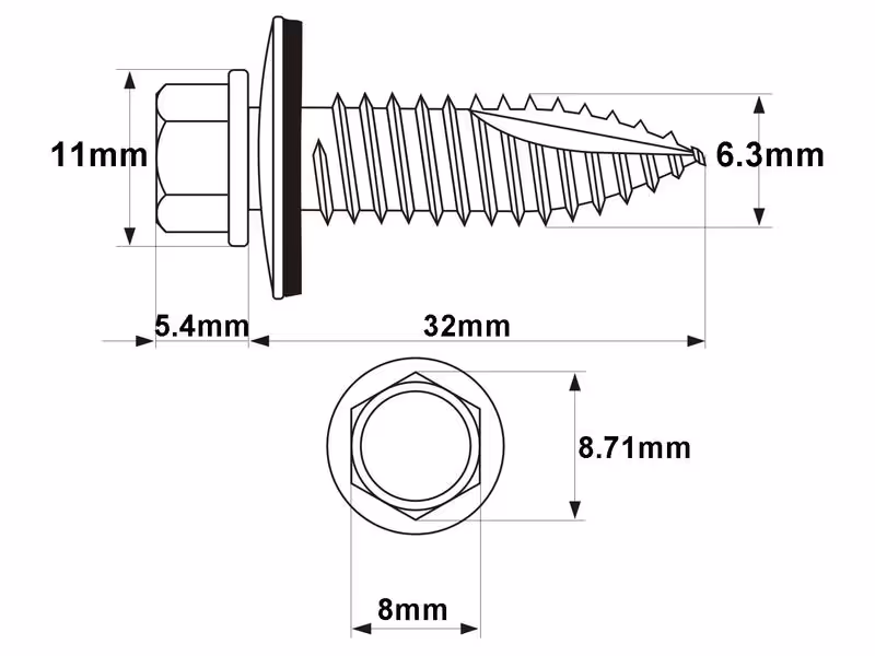 Vis autotaraudeuse, 6.3x32mm (DIN 7504K) - Vendu par 50