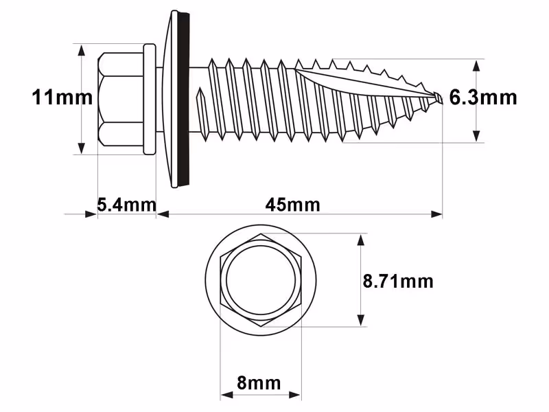 Vis autotaraudeuse, 6.3x45mm (DIN 7504K) - Vendu par 50