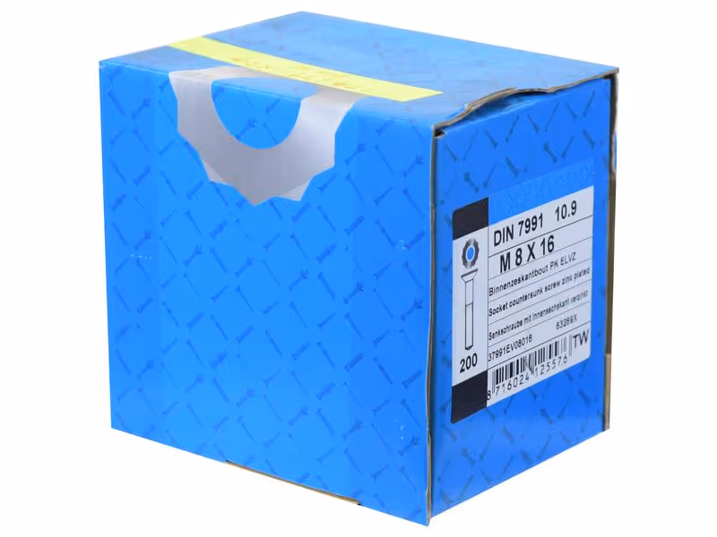 Vis tête fraisée six pans creux, M8x16mm (DIN 7991) - Vendu par 200