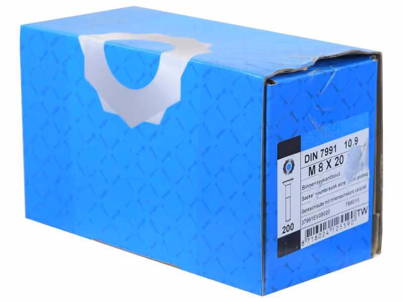Vis tête fraisée six pans creux, M8x20mm (DIN 7991) - Vendu par 200