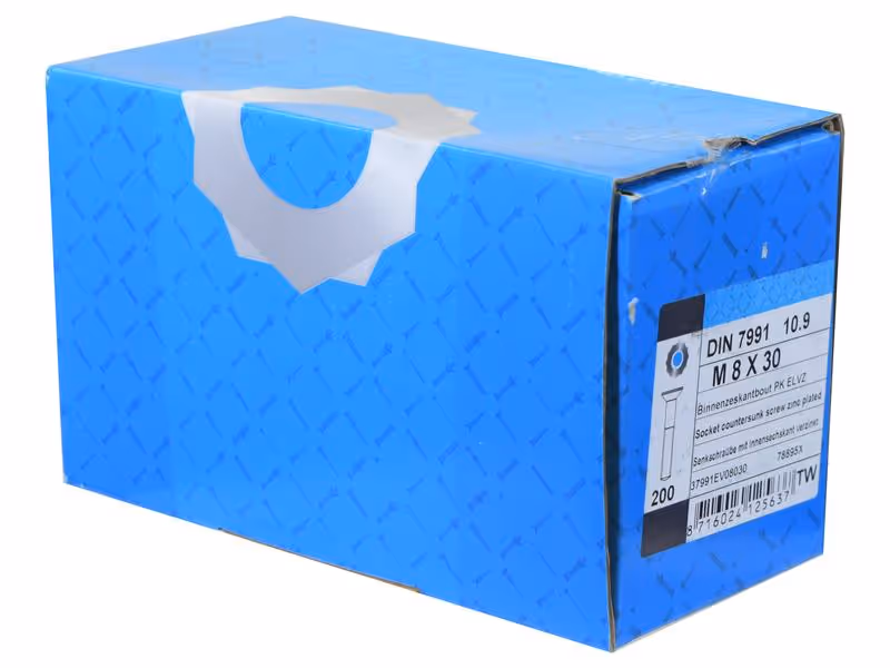 Vis tête fraisée six pans creux, M8x30mm (DIN 7991) - Vendu par 200