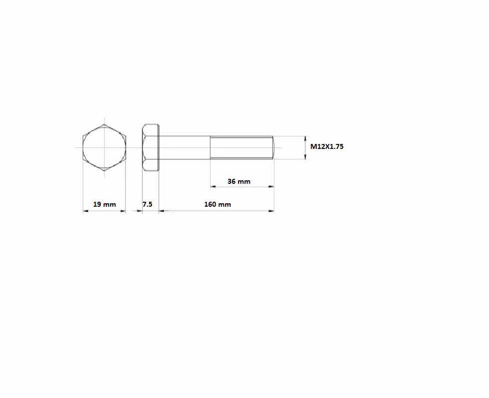 Vis TH M12X160 CL.10.9