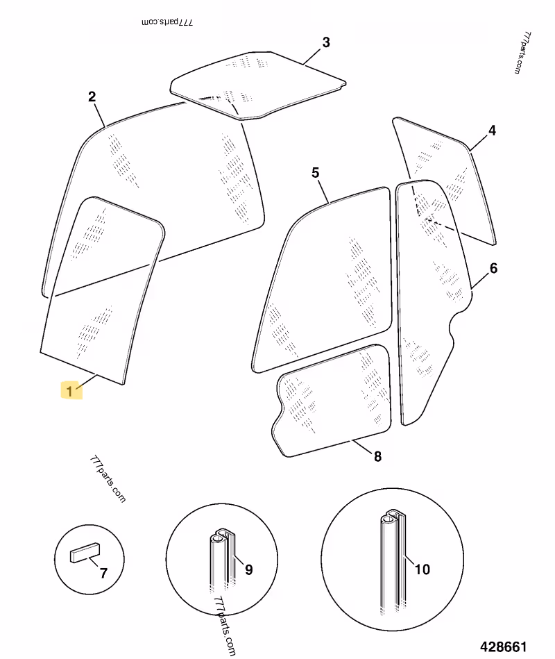 Vitre de pare brise bombée teinte verte JCB 827/80225