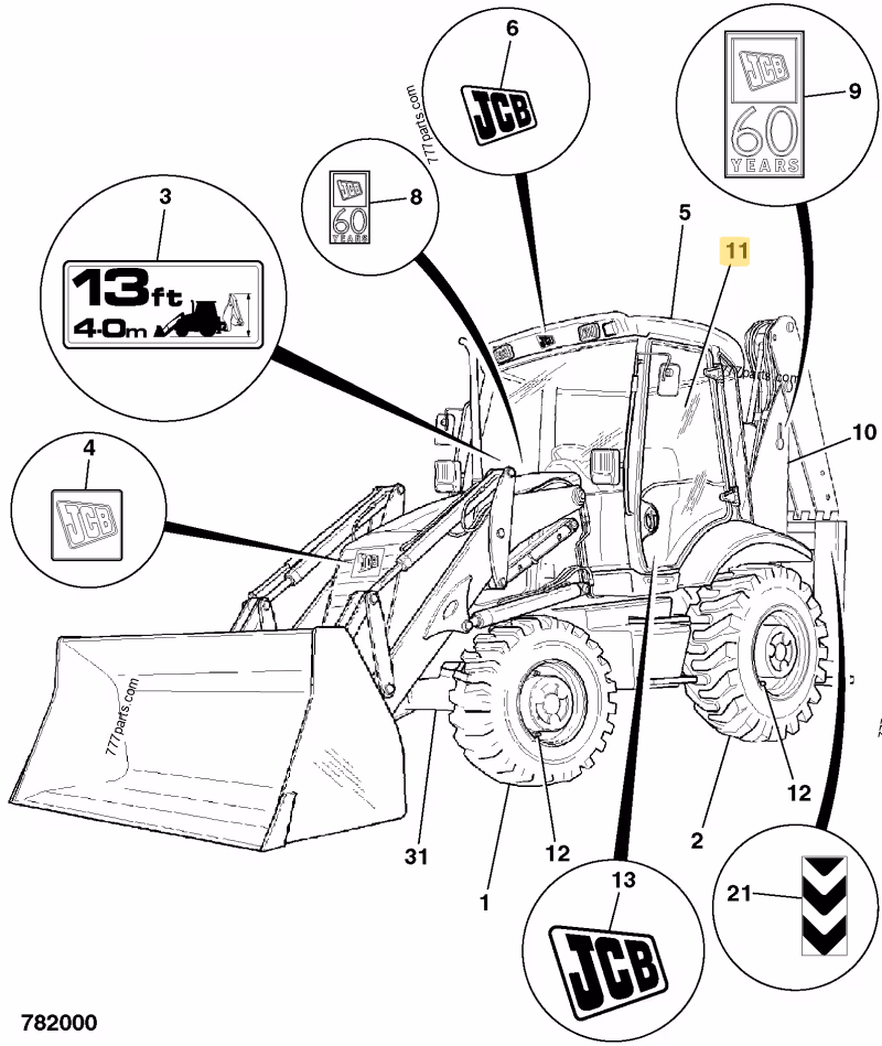 VITRE DE PORTE GAUCHE JCB REF 827/80361