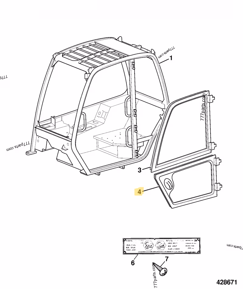 VITRE LATERALE DROITE JCB REF 827/80212
