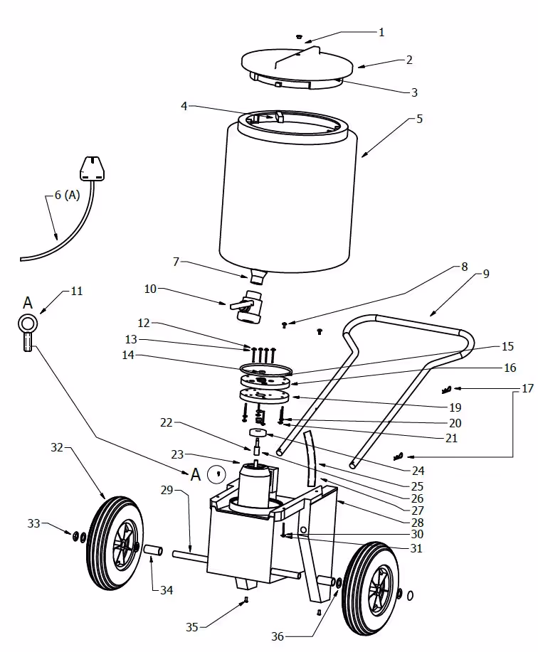 Wydale | Melangeur mobile 110l plast. 2roues